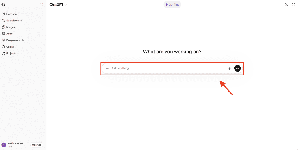 ChatGPT interface showing the text box where beginners type their first AI prompt